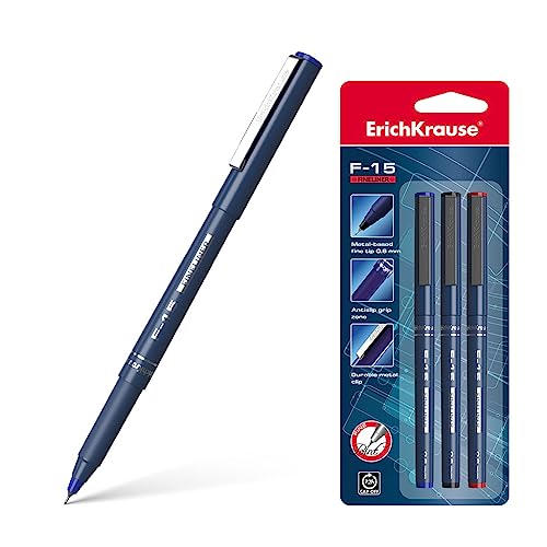Fineliner F-15 schwarz blau rot 0,6mm 3er Set - Feinliner zum Schreiben Markieren Zeichnen - feiner Faserschreiber für Schule Uni Büro von Erich Krause