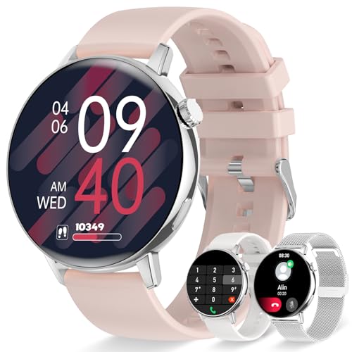 Erkwei Smartwatch Damen mit Bluetooth Anrufe 1,32" Damenuhr für iPhone Android Fitnessuhr Damen mit Schrittzähler Herzfrequenzmonitor Schlafmonitor 20 Sportmodi Sportuhr von Erkwei