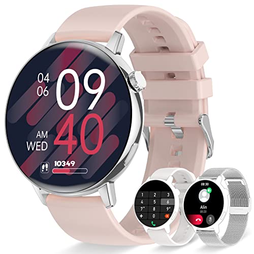 Erkwei Smartwatch Damen mit Bluetooth Anrufe 1,32 Zoll Touchscreen Damenuhr für iPhone Android Fitnessuhr Damen mit Schrittzähler Herzfrequenzmonitor Schlafmonitor SpO2-Überwachung von Erkwei