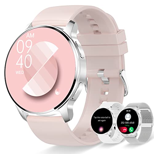 Erkwei Smartwatch Damen mit Bluetooth Anrufe 1.32" Fitness Tracker mit Schrittzähler Pulsmesser SpO2 Schlafmonitor Menstruationszyklus Fitnessuhr Sportuhr für iOS Android von Erkwei