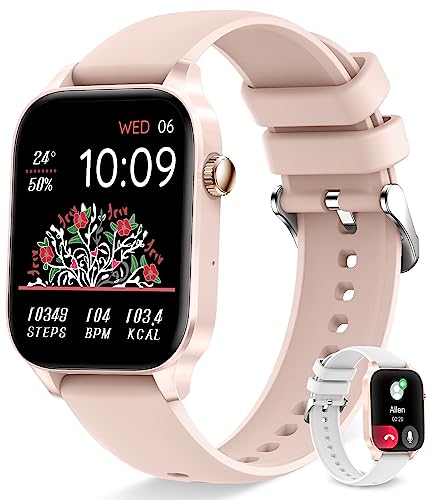 Erkwei Smartwatch Damen mit Telefonfunktion, 1,85 Zoll Wasserdicht Fitnessuhr Damen Pulsmesser Schlafmonitor SpO2 personalisiertem Bildschirm Sprachassistent Armbanduhr für Android iOS von Erkwei