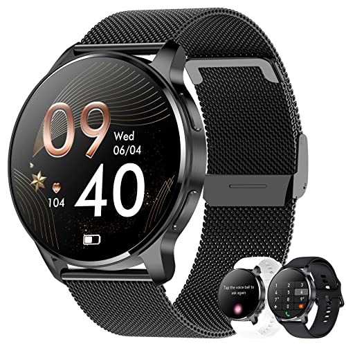 Erkwei Smartwatch Damen mit Telefonfunktion 1,32" HD-Touch Screen Fitnessuhr Schrittzähler Damenuhr personalisiertem Bildschirm Herzfrequenz SpO2 Schlafmonitor, Fitness Tracker für iOS und Android von Erkwei