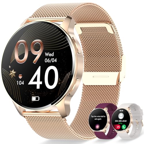 Erkwei Smartwatch Damen mit Telefonfunktion 1,32" Touchscreen Fitnessuhr mit Schrittzähler Herzfrequenz Schlafmonitor Wasserdicht Armbanduhr für iOS Android von Erkwei