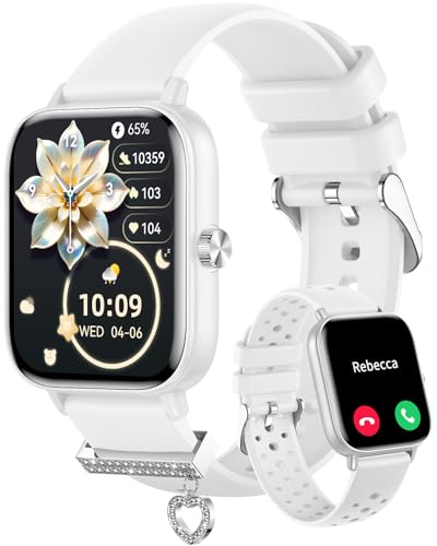 Erkwei Smartwatch Damen mit Telefonfunktion 1,85" Fitnessuhr mit Schrittzähler Herzfrequenzmonitor Schlafmonitor 100+ Sportmodi Sportuhr Smart Watch für iOS Android Weiß von Erkwei