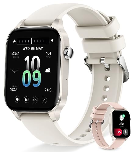 Erkwei Smartwatch Damen mit Telefonfunktion 1,85 Zoll Armbanduhr Benachrichtigungen Sprachassistent Schlafmonitor Herzfrequenz SpO2 Menstruationszyklus Schrittzähler Fitnessuhr für Android iOS von Erkwei