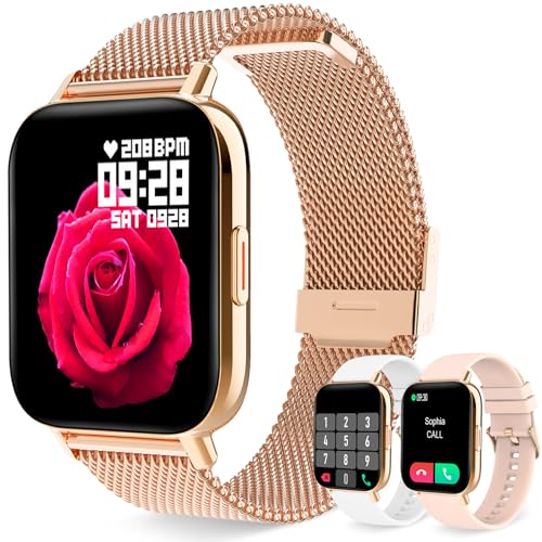 Smartwatch Damen mit Telefonfunktion, 1.69" Fitnessuhr Damen Herzfrequenz, Schlafmonitor, SpO2, Schrittzähler, Kalorien Menstruationszyklus, Personalisiertem Bildschirm Fitness Tracker für iOS/Android von Erkwei