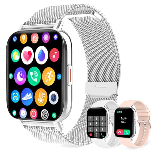 Smartwatch Damen mit Telefonfunktion 1.69" Armbanduhr personalisiertem Bildschirm Fitnessuhr Damen Schrittzähler Kalorien Pulsmesser Schlafmonitor Menstruationszyklus SpO2 Smart Watch für iOS Android von Erkwei