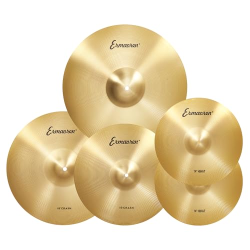 Becken-Set, 5-teiliges Schlagzeug-Becken-Set, 35,6 cm (14 Zoll) Hi-Hat-Becken (ein Paar), 40,6 cm und 45,7 cm Crash-Becken, 50,8 cm Ride-Becken für Drums (Gold, Stil 1-14, 35,6 cm, 45,7 cm, 50,8 cm) von Ermaoren