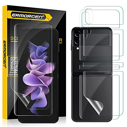 Ermorgen 2 Sets Schutzfolie kompatibel mit Samsung Galaxy Z Flip 3 (Displayschutzfolie + Rückseitenschutz + Scharnierschutz) HD Ecke zu Ecke kratzfester blasenfreier Displayschutz von Ermorgen