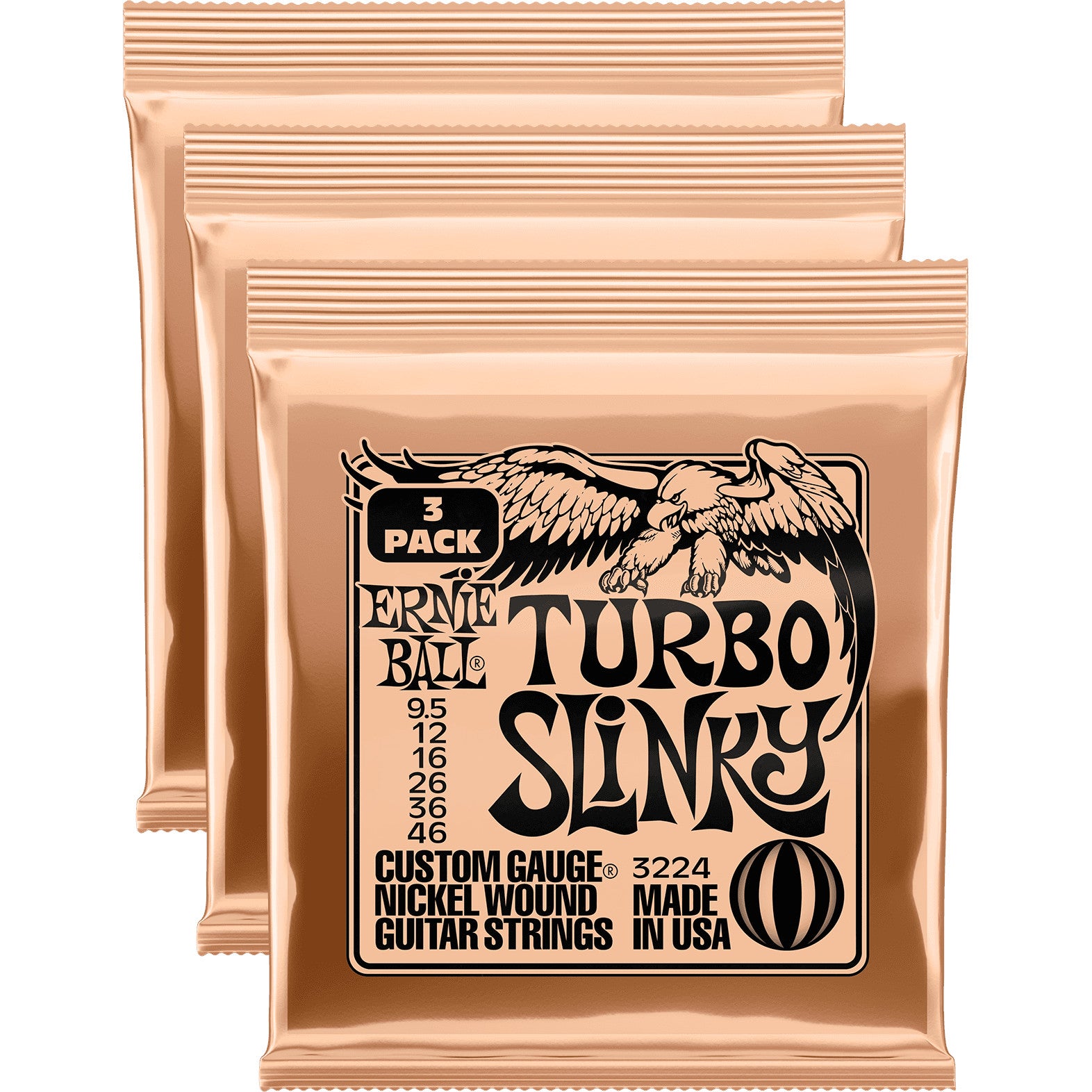 Ernie Ball 3224 Turbo Slinky Nickel Wound 9,5 - 46 Electric Guitar Strings (x3 Packs) von Ernie Ball
