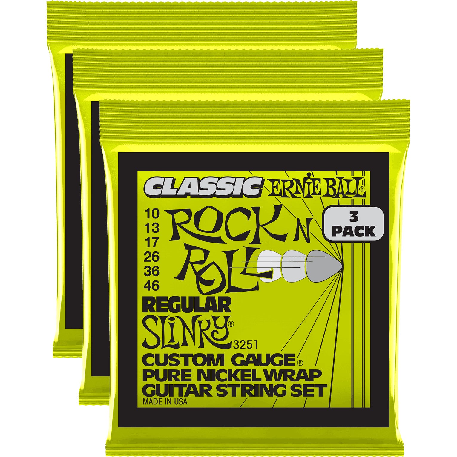 Ernie Ball 3251 Regular Slinky Classic Rock 'n Roll 10-46 Electric Guitar Strings (3 Packs) von Ernie Ball