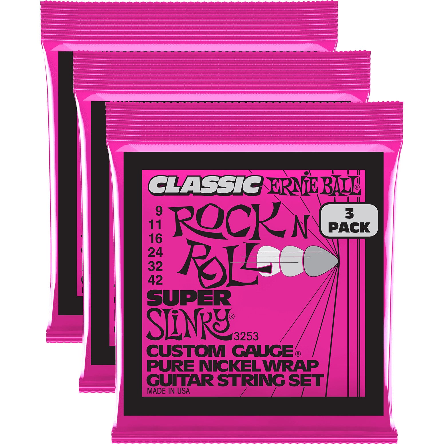 Ernie Ball 3253 Super Slinky Classic Rock 'n Roll 9-42 Electric Guitar Strings (3 Packs) von Ernie Ball