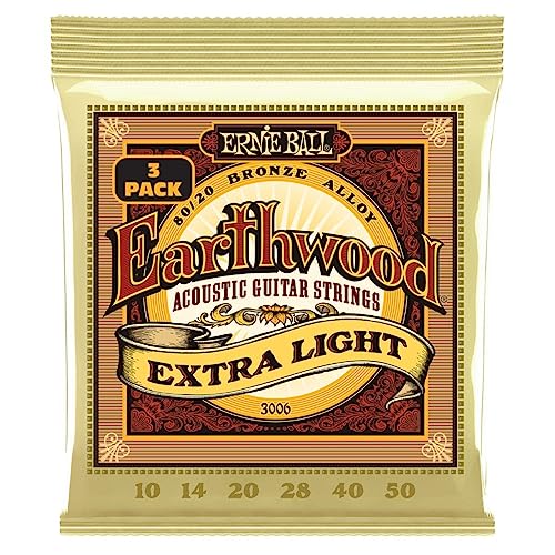 Ernie Ball Earthwood Extra Light Akustik-Gitarrensaiten, 80/20-Bronze, 3er-Pack, Stärke 10-50 Ernie Ball Earthwood Extra Light Akustik-Gitarrensaiten, 80/20-Bronze, 3er-Pack, Stärke 10-50 von Ernie Ball