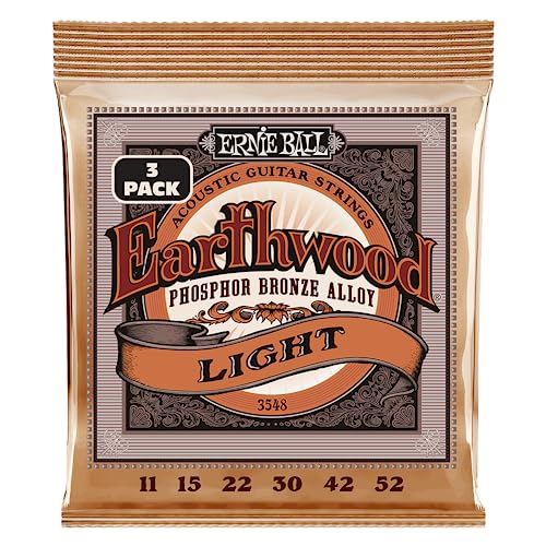 Ernie Ball Earthwood Light Akustik-Gitarrensaiten, Phosphor-Bronze 3 Pakete, Stärke 11–52 von Ernie Ball