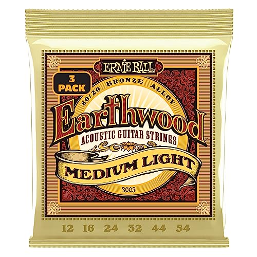 Ernie Ball Earthwood Medium Light Akustik-Gitarrensaiten, 80/20-Bronze, 3 Pakete, Stärke 12–54 von Ernie Ball