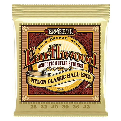 Ernie Ball Earthwood Nylon-Saiten für Folk-Gitarre, transparent und goldfarben, mit Kugelende, aus 80/20 Bronze, Stärke 28-42 Ernie Ball Earthwood Nylon-Saiten für Folk-Gitarre, transparent und goldfarben, mit Kugelende, aus 80/20 Bronze, Stärke 28-42 von Ernie Ball
