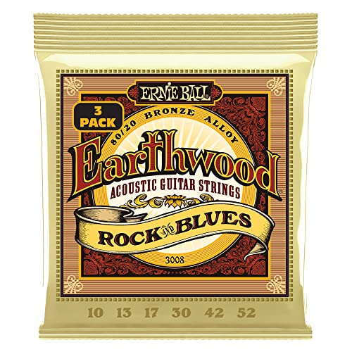 Ernie Ball Earthwood Rock and Blues Akustik-Gitarrensaiten, 80/20-Bronze, G-Saite nicht umwickelt, 3er-Pack, Stärke 10–52 von Ernie Ball
