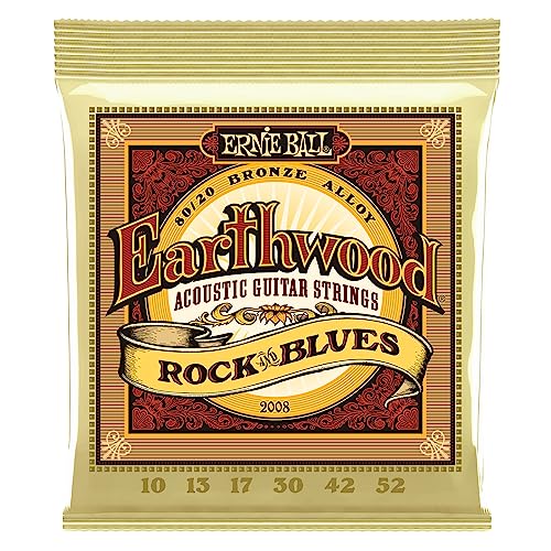 Ernie Ball Earthwood Rock and Blues Akustik-Gitarrensaiten, 80/20-Bronze, G-Saite nicht umwickelt, Stärke 10–52 von Ernie Ball