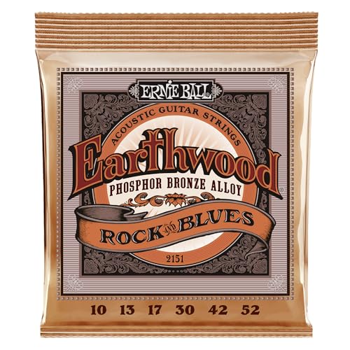 Ernie Ball Earthwood Rock and Blues Akustik-Gitarrensaiten, Phosphor-Bronze, G-Saite nicht umwickelt, Stärke 10–52 von Ernie Ball