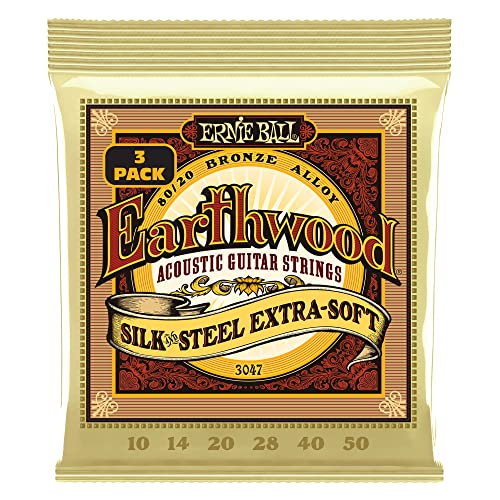 Ernie Ball Earthwood Silk & Steel Extra Soft Akustik-Gitarrensaiten, 80/20-Bronze, 3er-Pack, Stärke 10–50 von Ernie Ball