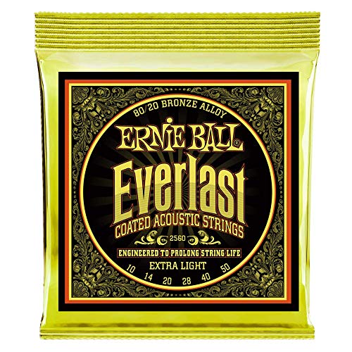 Ernie Ball Everlast Extra Light Coated 80/20 Bronze Akustik-Gitarrensaiten, Stärke 10-50 von Ernie Ball
