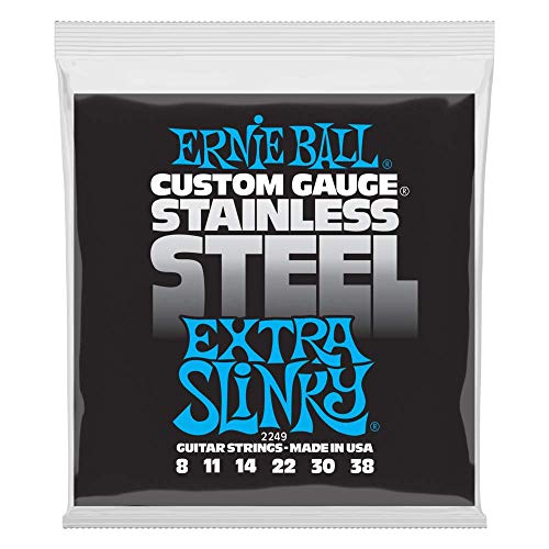 Ernie Ball Extra Slinky Stainless Steel Wound E-Gitarrensaiten, Stärke 8-38 von Ernie Ball