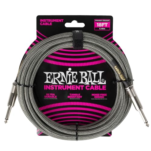 Ernie Ball Geflochtenes Gitarrenkabel, Gerade/Gerade, 5,49 m - Silver Fox von Ernie Ball