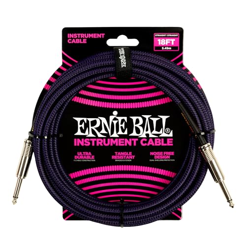 Ernie Ball Geflochtenes Instrumentenkabel gerade/gerade 5,49 m (18 ft) -Lila/ Schwarz von Ernie Ball