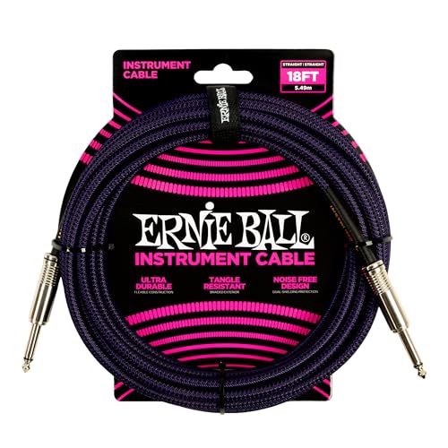 Ernie Ball Geflochtenes Instrumentenkabel Gerade (18 ft), Lila/ Schwarz, 5,5 m von Ernie Ball
