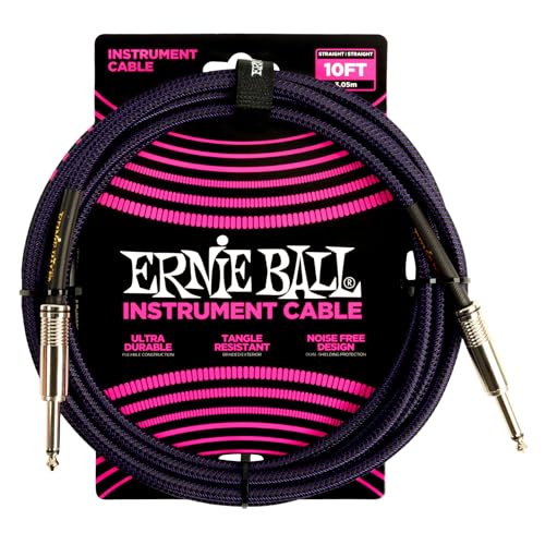 Ernie Ball Geflochtenes Instrumentenkabel gerade/gerade 3,05 m (10 ft) -Lila/ Schwarz von Ernie Ball