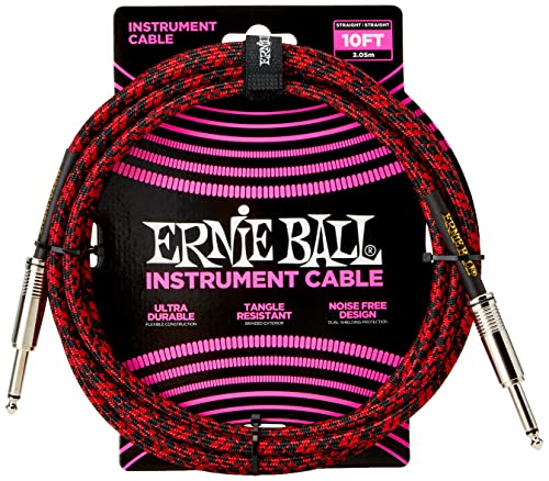 Ernie Ball Geflochtenes Instrumentenkabel gerade/gerade 3,05 m (10 ft) - Rot/Schwarz von Ernie Ball