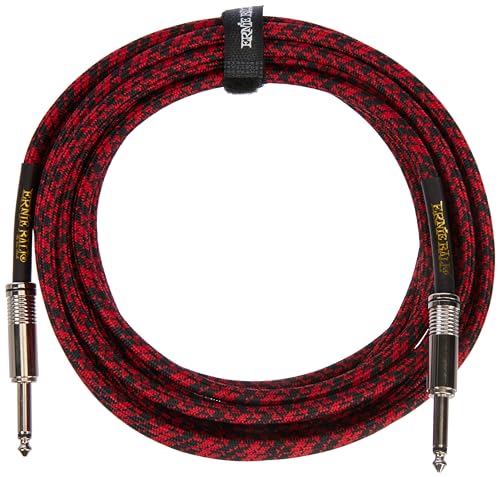 Ernie Ball Geflochtenes Instrumentenkabel gerade/gerade 5,49 m (18 ft) - Rot/Schwarz von Ernie Ball