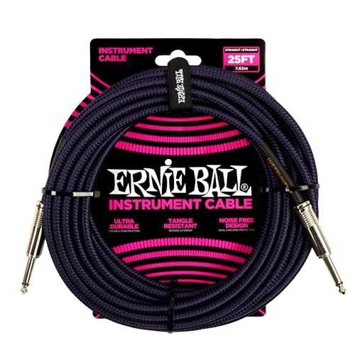 Ernie Ball Geflochtenes Instrumentenkabel gerade/gerade 7,62 m (25 ft) -Lila/ Schwarz von Ernie Ball