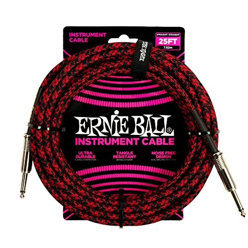 Ernie Ball Geflochtenes Instrumentenkabel gerade/gerade 7,62 m (25 ft) - Rot/Schwarz von Ernie Ball