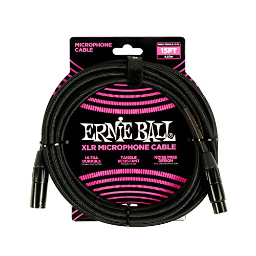 Ernie Ball Geflochtenes XLR-Mikrofonkabel männlich/weiblich 4,57 m (15 ft) - Schwarz von Ernie Ball