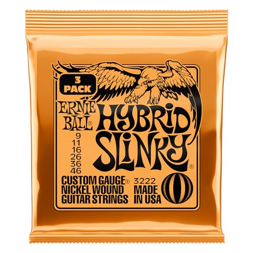 Ernie Ball Hybrid Slinky Nickel Wound E-Gitarrensaiten, 3er-Pack, Stärke 9-46 von Ernie Ball