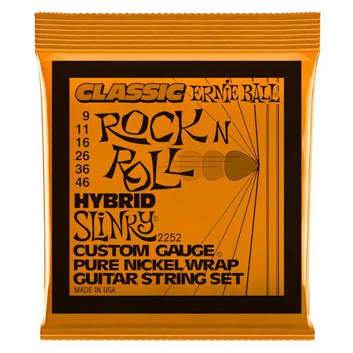 Ernie Ball Hybrid Slinky klassische Rock‘n‘Roll-E-Gitarrensaiten, reine Nickelwicklung, Stärke 9–46 von Ernie Ball