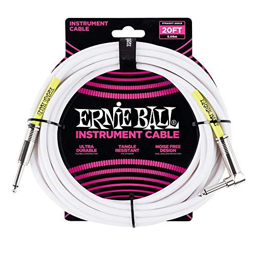 Ernie Ball Instrumentenkabel, gerade/gewinkelt, 6,1 m, Weiß von Ernie Ball