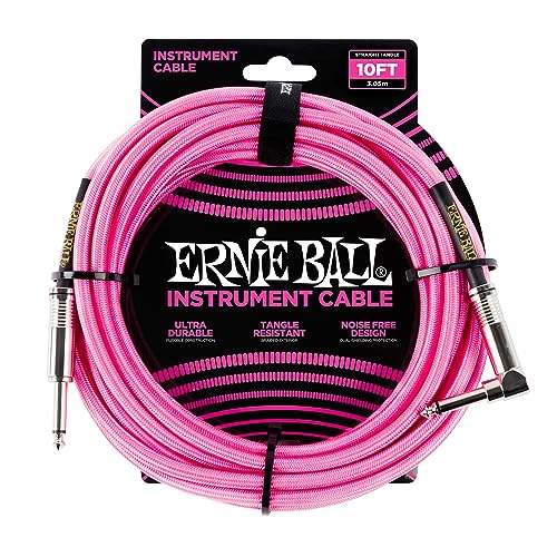 Ernie Ball Instrumentenkabel geflochten, gerade/gewinkelt, 3 m, Neon-Pink von Ernie Ball