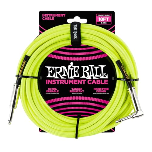 Ernie Ball Instrumentenkabel geflochten, gerade/gewinkelt, 5,49 m, Neon-Gelb von Ernie Ball