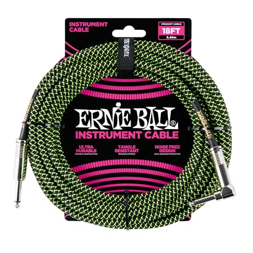 Ernie Ball Instrumentenkabel geflochten, gerade/gewinkelt, 5,49 m, Schwarz/Grün von Ernie Ball