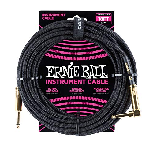 Ernie Ball Instrumentenkabel geflochten, gerade/gewinkelt, 5,49 m, Schwarz von Ernie Ball