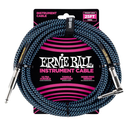 Ernie Ball Instrumentenkabel geflochten, gerade/gewinkelt, 7,62 m, Schwarz/Blau von Ernie Ball