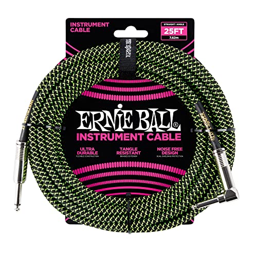 Ernie Ball Instrumentenkabel geflochten, gerade/gewinkelt, 7,62 m, Schwarz/Grün von Ernie Ball