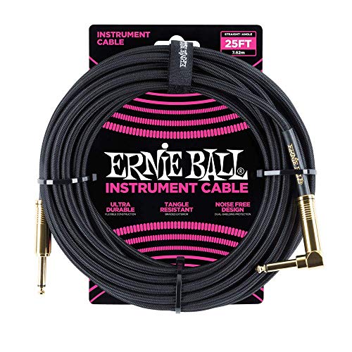 Ernie Ball Instrumentenkabel geflochten, gerade/gewinkelt, 7,62 m, Schwarz von Ernie Ball