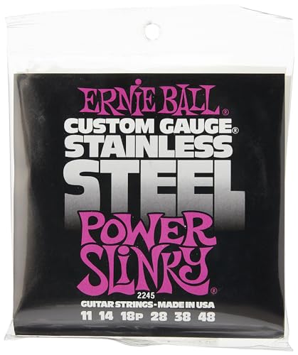 Ernie Ball Power Slinky Stainless Steel Wound E-Gitarrensaiten, Stärke 11-48 von Ernie Ball