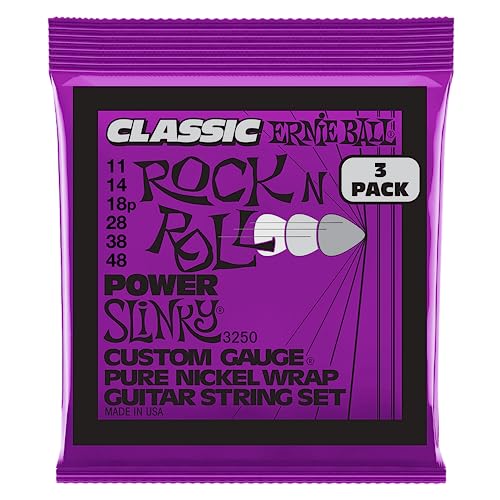 Ernie Ball Power Slinky klassische Rock‘n‘Roll-E-Gitarrensaiten, reine Nickelwicklung, 3er-Pack, Stärke 11–48 von Ernie Ball