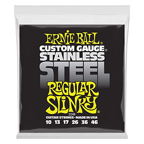 Ernie Ball Regular Slinky Stainless Steel Wound E-Gitarrensaiten, Stärke 10-46 von Ernie Ball