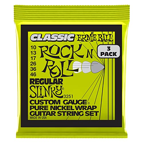 Ernie Ball Regular Slinky klassische Rock‘n‘Roll-E-Gitarrensaiten, reine Nickelwicklung, 3er-Pack, Stärke 10–46 von Ernie Ball