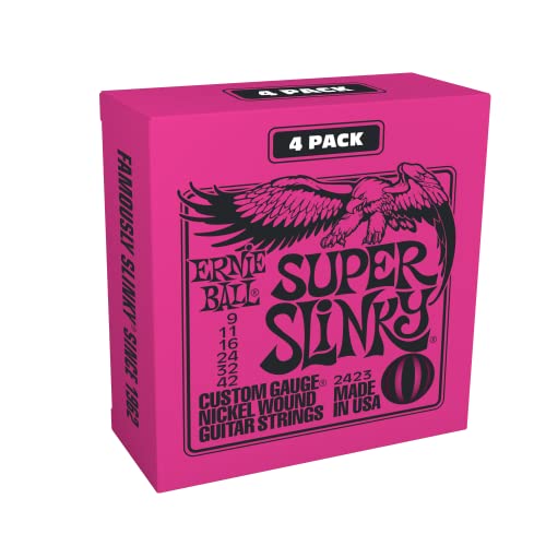 Ernie Ball Super Slinky E-Gitarrensaiten, Nickelwicklung, 4er-Pack, Stärke 9–42 von Ernie Ball